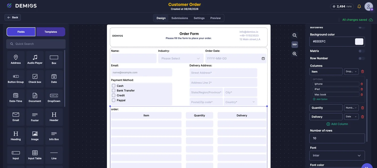 Forms artifact screenshot